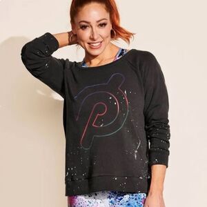 CHASER Gray Paint Splatter Peloton Sweatshirt Women's S Comfy L/S Crewneck